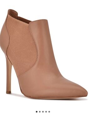 Nine West Tan Leather Pointed-Toe Ankle Booties